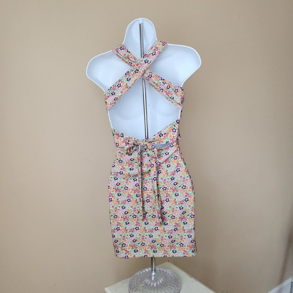 SHEIN Floral Halter Backless Mini Dress, XS / 2